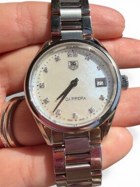 Tag Heuer Carrera Silver Watch with Cream Dial and Diamond Markers